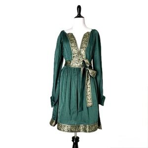 Victoria Dunn Green Long Sleeve Dress with Gold Accents